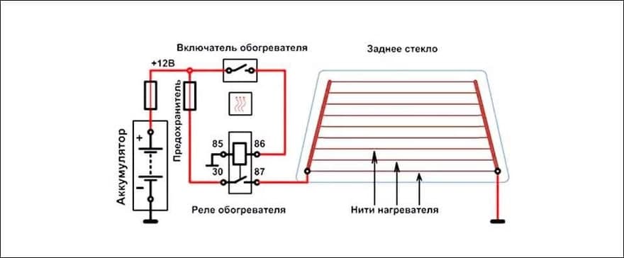 Схема системы обогрева заднего стекла