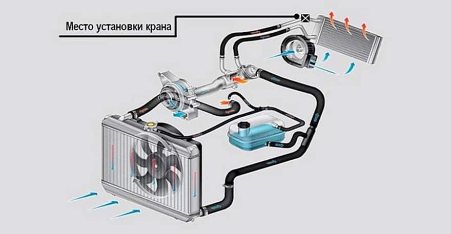 Где установлен кран отопителя