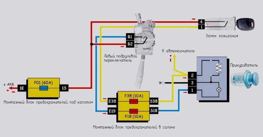 Схема подключения прикуривателя